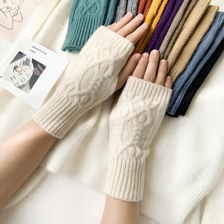 Boho Fingerless Patterned Knitted Gloves - Top Boho