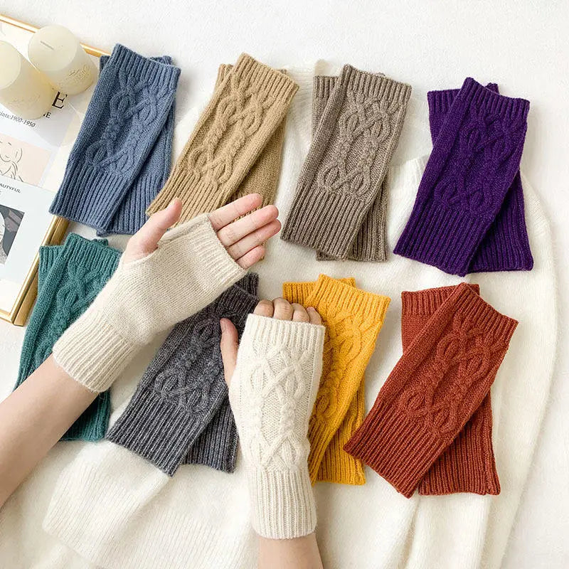 Boho Fingerless Patterned Knitted Gloves - Top Boho