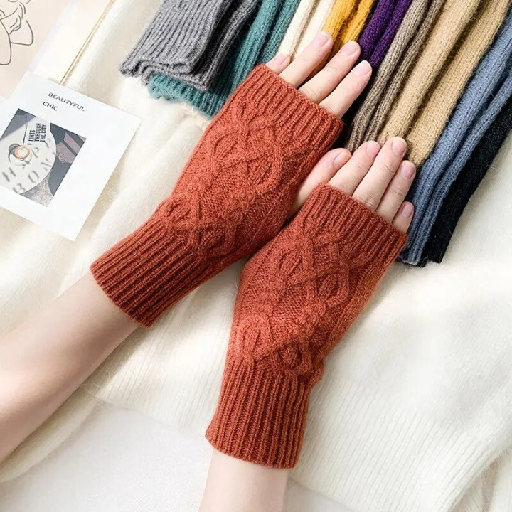 Boho Fingerless Patterned Knitted Gloves - Top Boho