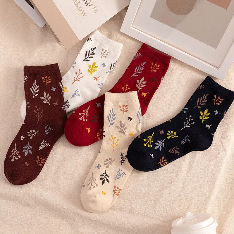 Leaf Pattern Boho Socks - Top Boho