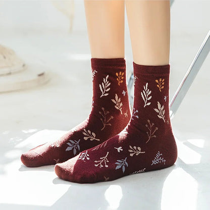 Leaf Pattern Boho Socks - Top Boho