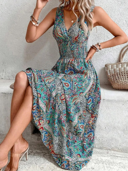 Elegant Bohemian Printed Maxi Dress - Top Boho