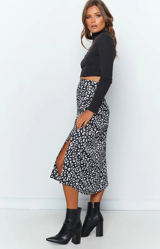 Leopard Print Chiffon Split Skirt - Top Boho