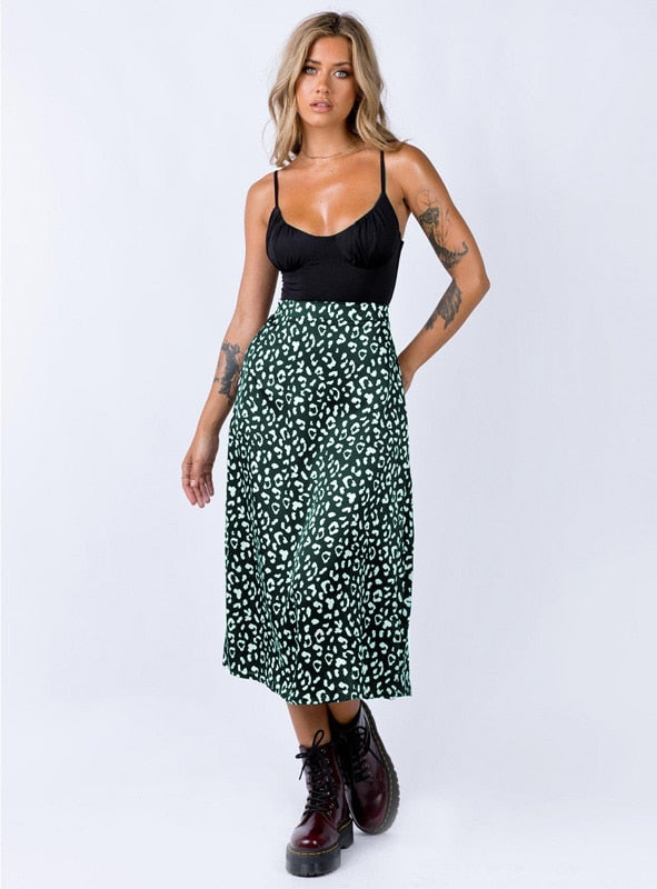 Leopard Print Chiffon Split Skirt - Top Boho