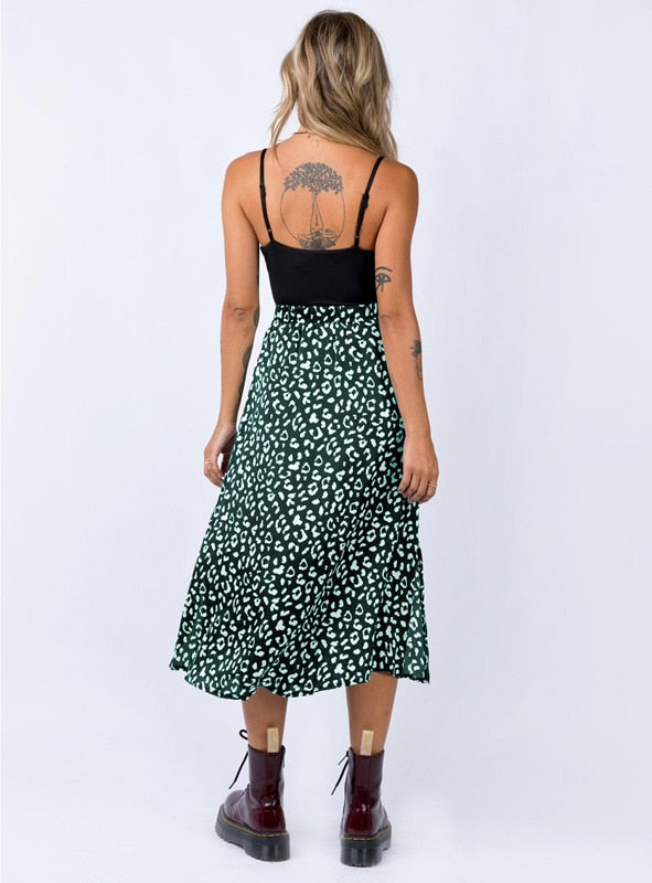 Leopard Print Chiffon Split Skirt - Top Boho