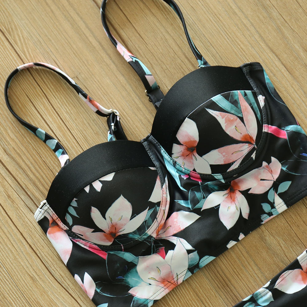 Floral Boho High Waist Bikini Set - Top Boho