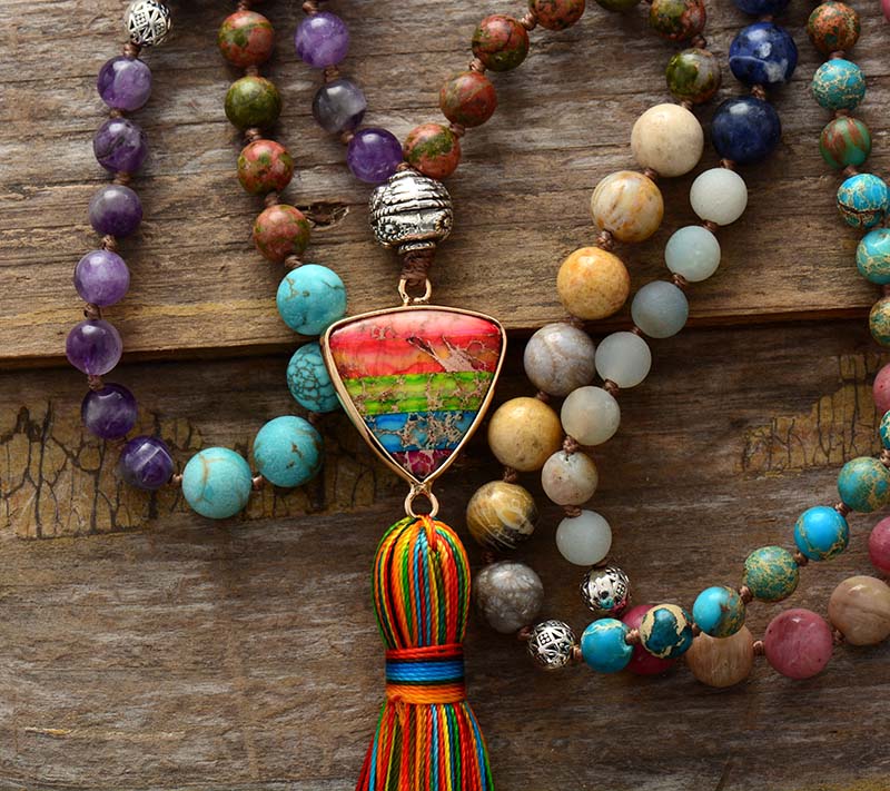 Boho Colourful Natural Stone Necklace with Tassels - Top Boho