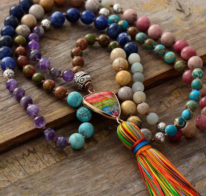 Boho Colourful Natural Stone Necklace with Tassels - Top Boho