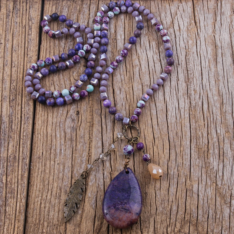 Boho Multi Stones Necklace with Drop Pendant - Top Boho