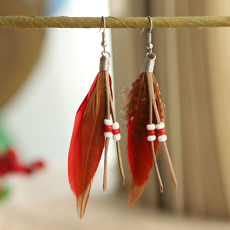 Boho Feather Tassel Earrings - Top Boho