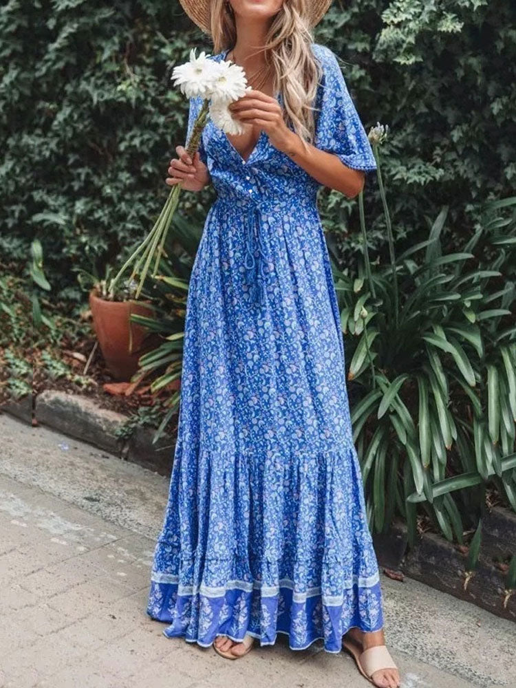 Blue floral print maxi on sale dress