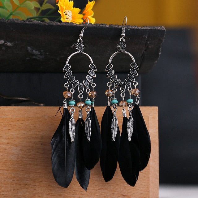 Boho Feather Tassel Earrings - Top Boho