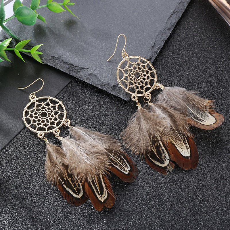 Boho Feather Tassel Earrings - Top Boho