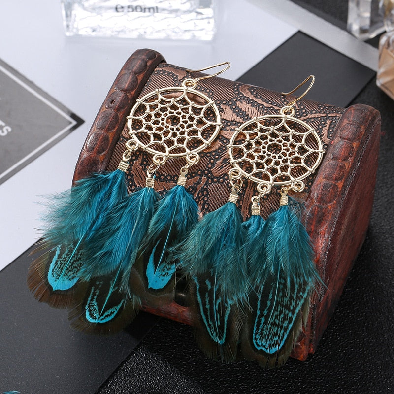 Boho Feather Tassel Earrings - Top Boho