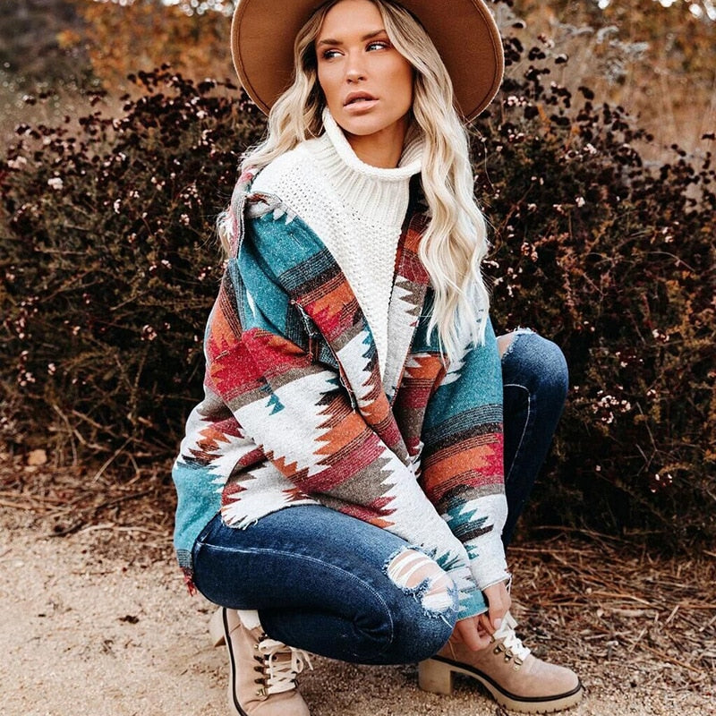 Boho Vintage Denim Print Jacket - Top Boho