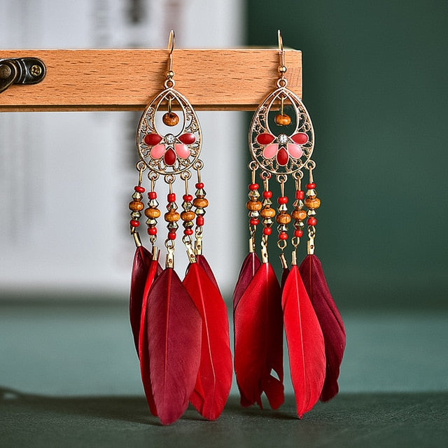 Boho Feather Tassel Earrings - Top Boho