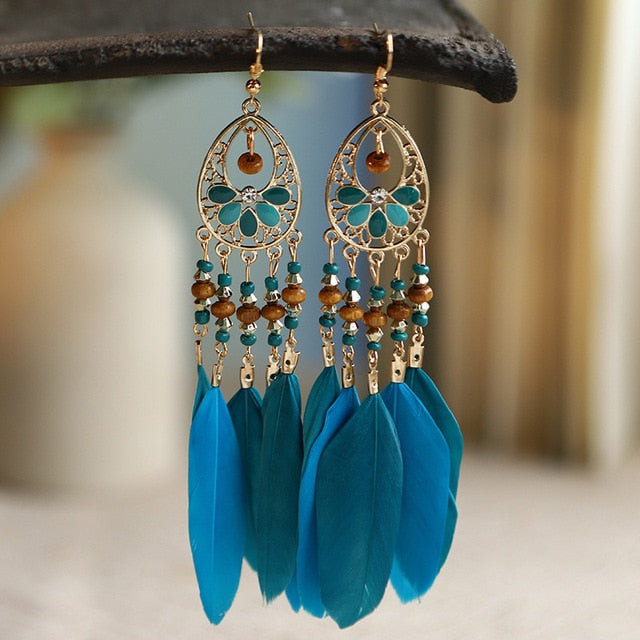 Boho Feather Tassel Earrings - Top Boho