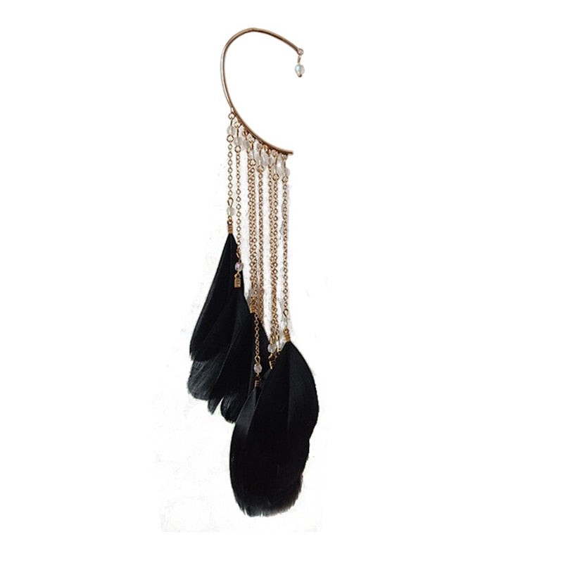 Boho Long Feather Tassel Ear Cuff - Top Boho