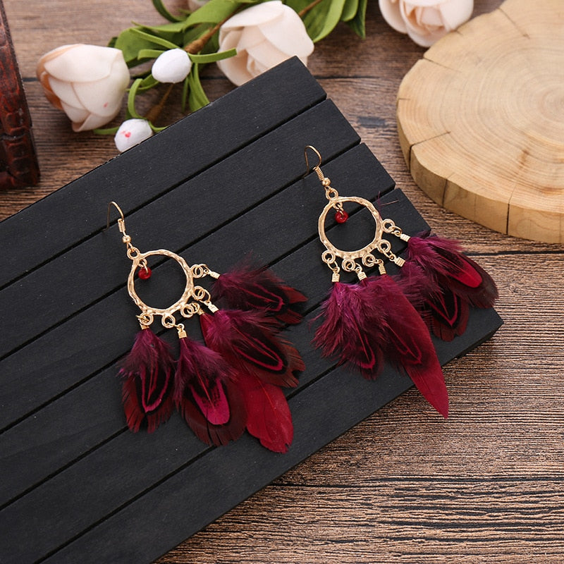 Boho Feather Tassel Earrings - Top Boho