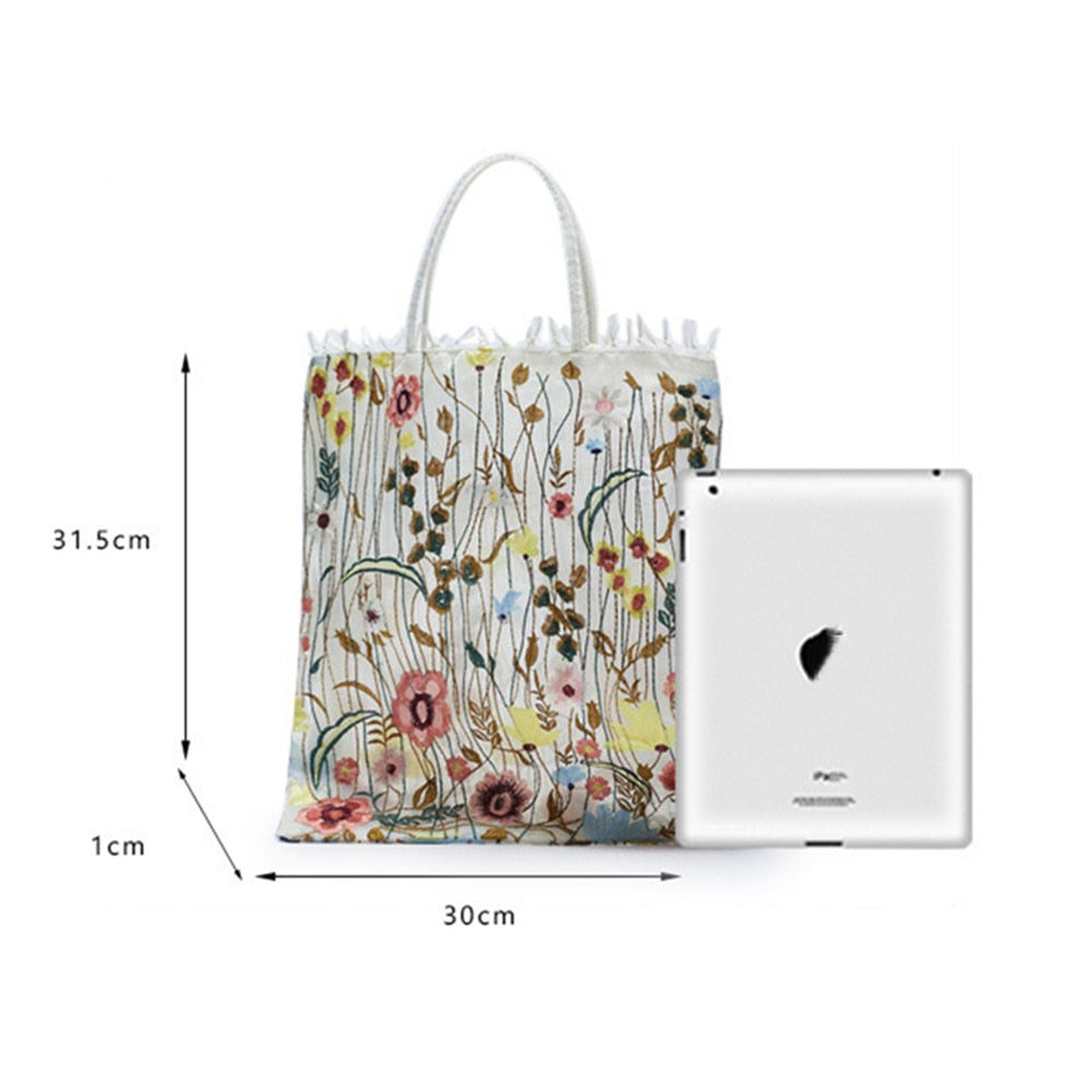 Mesh Embroidery Clear Tote Shoulder Bag - Top Boho