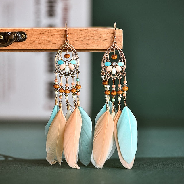 Boho Feather Tassel Earrings - Top Boho