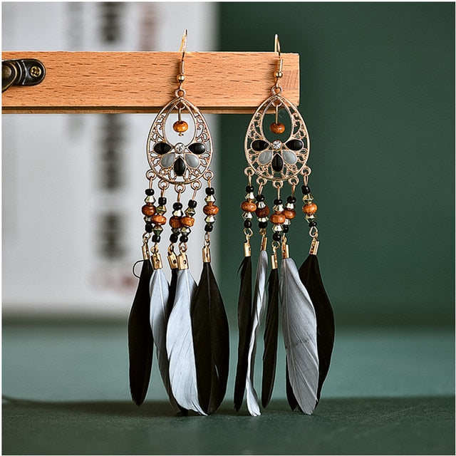 Boho Feather Tassel Earrings - Top Boho