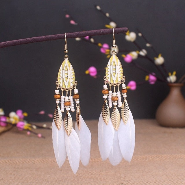 Boho Feather Tassel Earrings - Top Boho