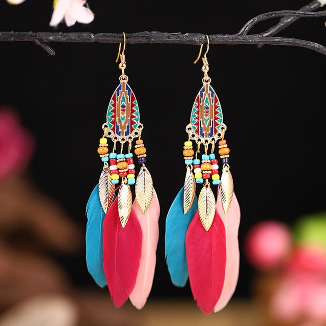 Boho Feather Tassel Earrings - Top Boho