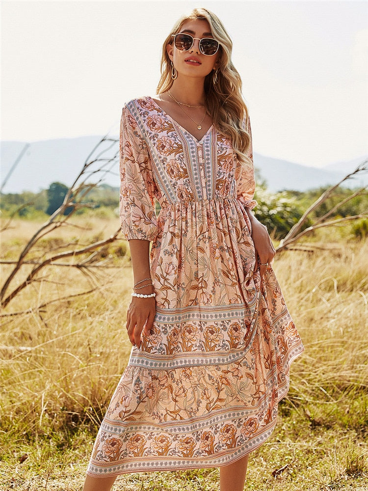 Boho Chic Spring Maxi Dress - Top Boho