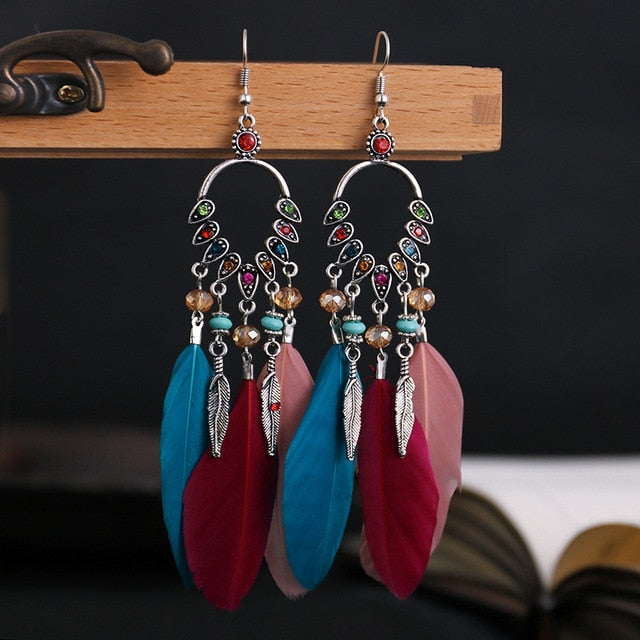 Boho Feather Tassel Earrings - Top Boho