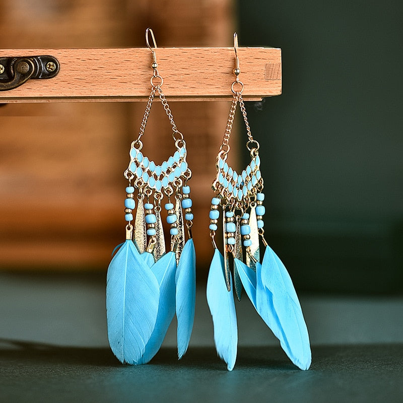 Boho Feather Tassel Earrings - Top Boho