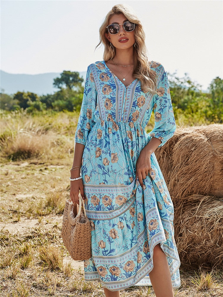 Boho Chic Spring Maxi Dress - Top Boho