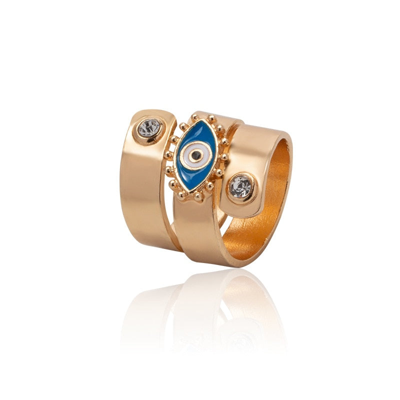 Boho Blue & Gold Evil Eye Ring - Top Boho