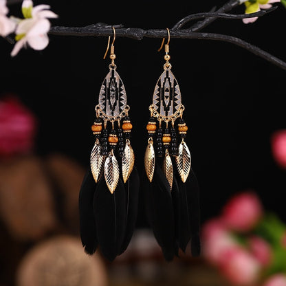 Boho Feather Tassel Earrings - Top Boho