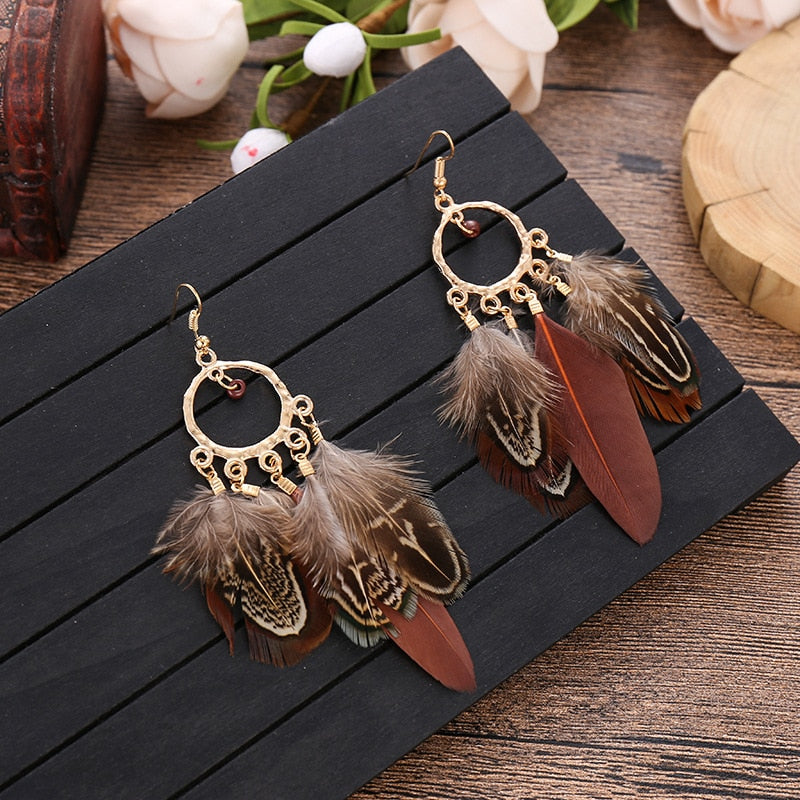 Boho Feather Tassel Earrings - Top Boho