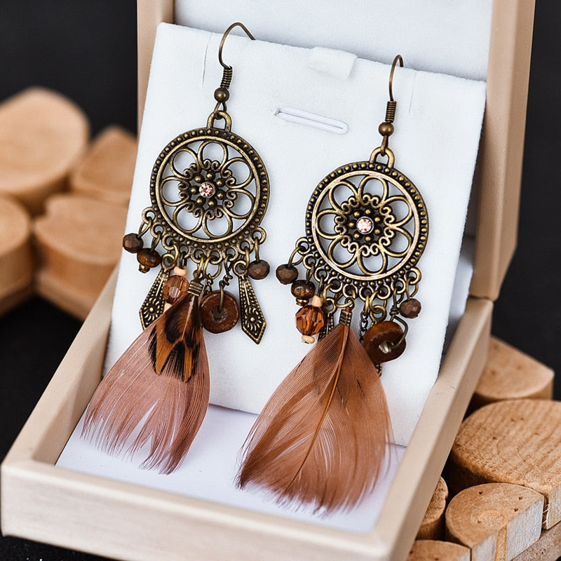 Boho Feather Tassel Earrings - Top Boho