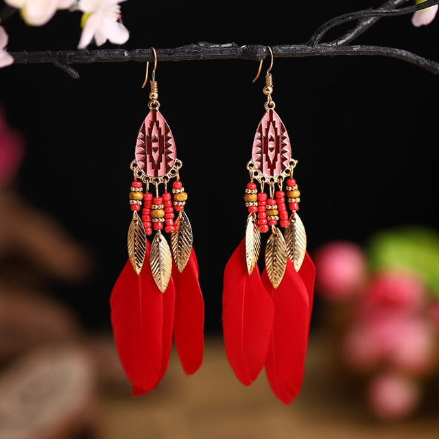 Boho Feather Tassel Earrings - Top Boho