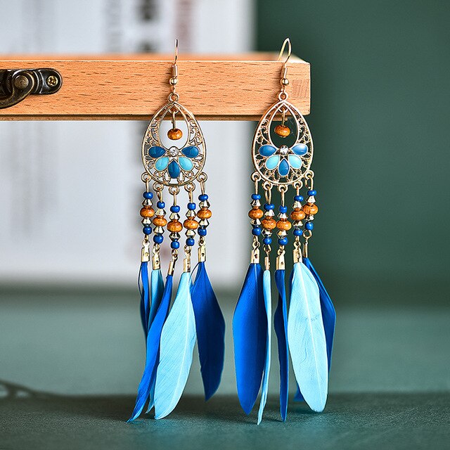 Boho Feather Tassel Earrings - Top Boho