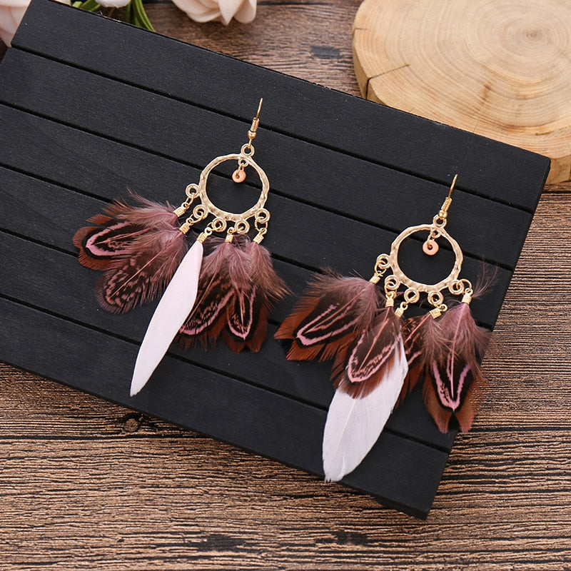 Boho Feather Tassel Earrings - Top Boho