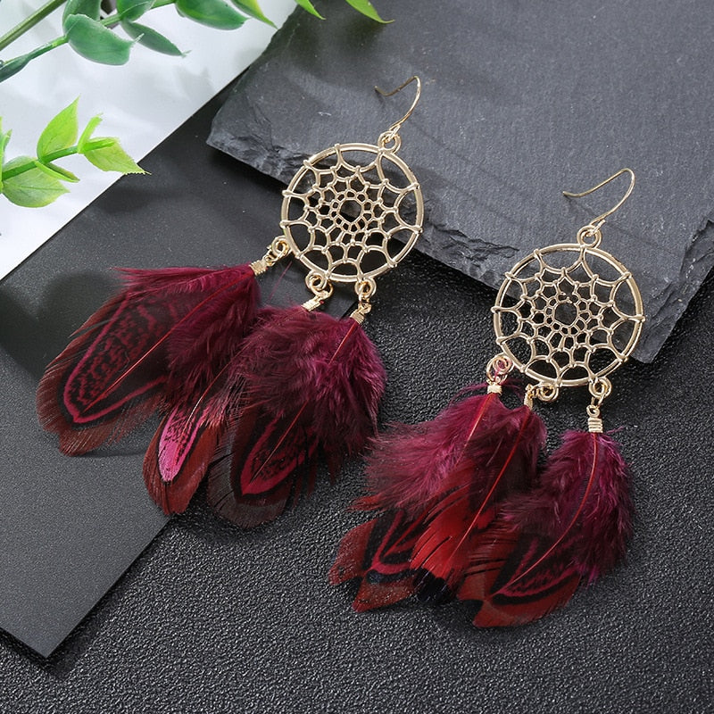 Boho Feather Tassel Earrings - Top Boho