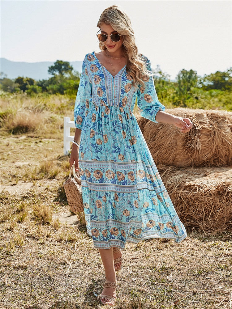 Boho Chic Spring Maxi Dress - Top Boho