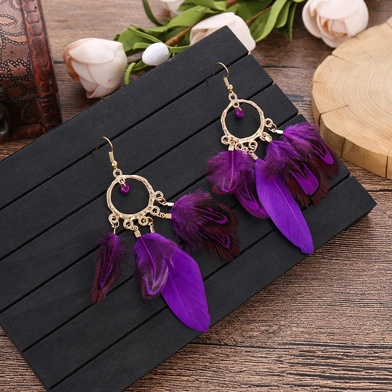 Boho Feather Tassel Earrings - Top Boho