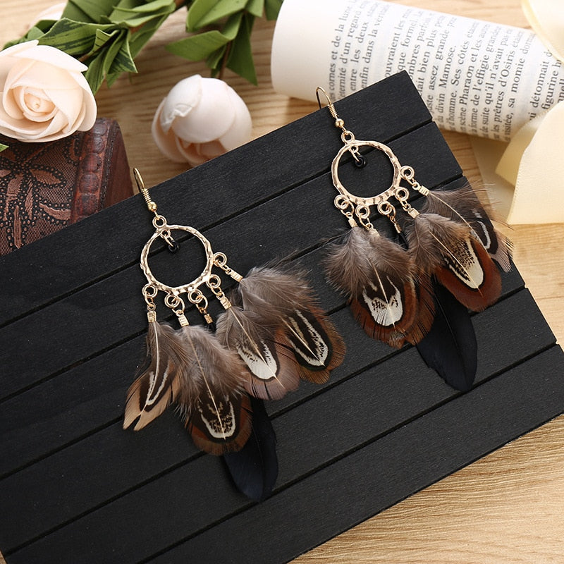 Boho Feather Tassel Earrings - Top Boho